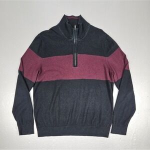 Banana Republic Sweater Mens Large Qt Zip Cotton Cashmere Black Burgandy  Casual
